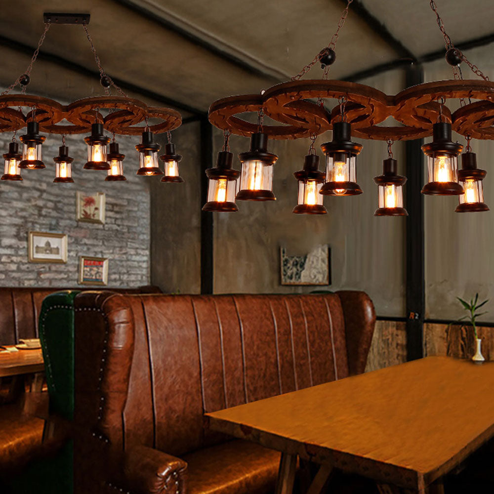 Austin Vintage 5 Ring Metal/Wood Pendant Light, Walnut