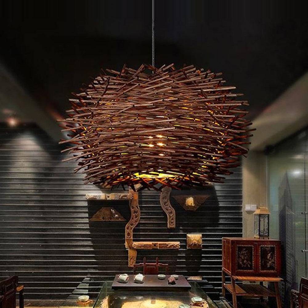 Ozawa Houten Vogelnest Rotan Hanglamp Bruin/Hout Woonkamer/Slaapkamer