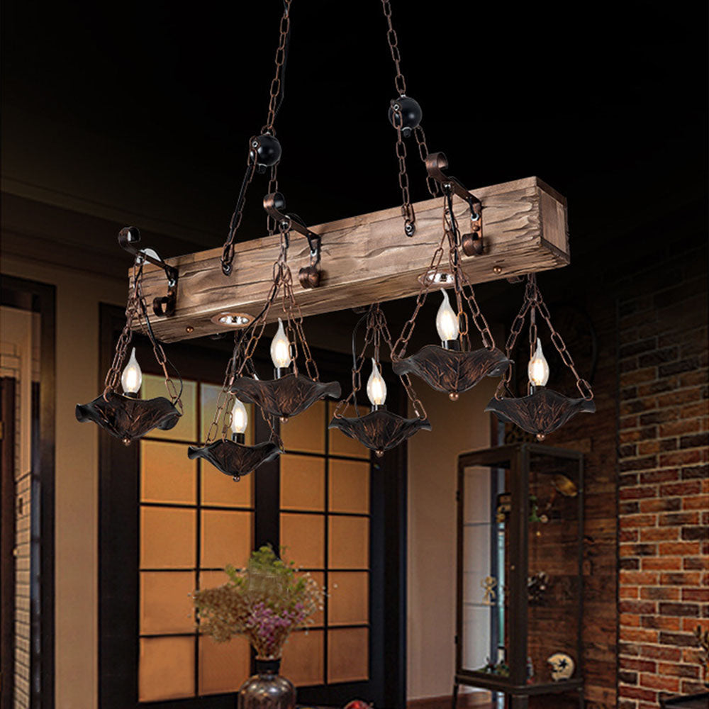 Austin Industrial Metal/Wood Pendant Light, Bronze