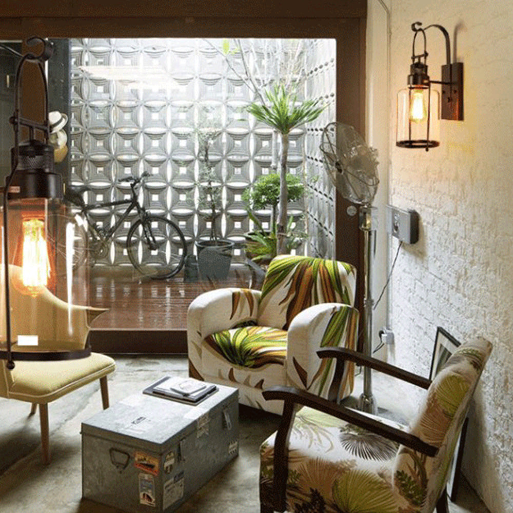 Alessio Retro LED Wandlamp Roest Zwart Glas Metaal Woonkamer Eetkamer