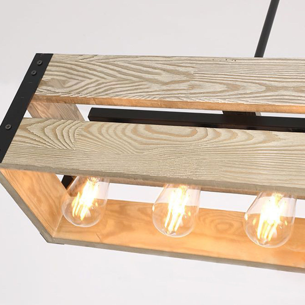 Alessio Retro Rechthoekige Hanglamp Van Metaal En Hout  5 Lampenkappen  2 Stijlen