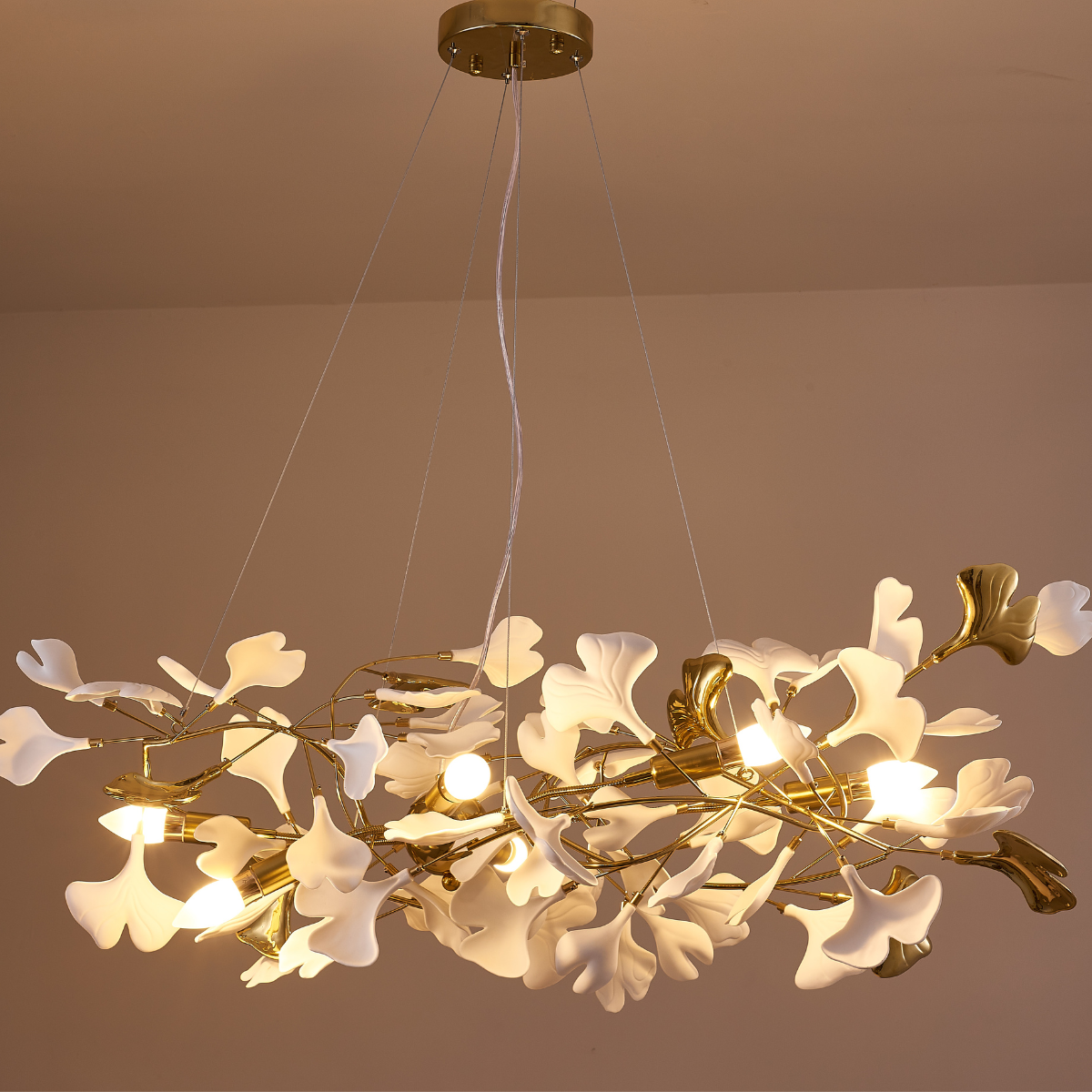 Olivia Design Ginkgoblad LED Kroonluchters Goud/Wit Metaal/Keramisch Slaap/Eet/Woonkamer