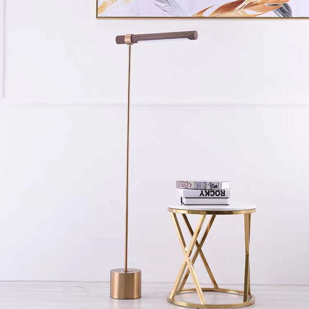 Edge Minimalistische Lineaire LED Vloerlampe Goud Metaal Hout Woonkamer