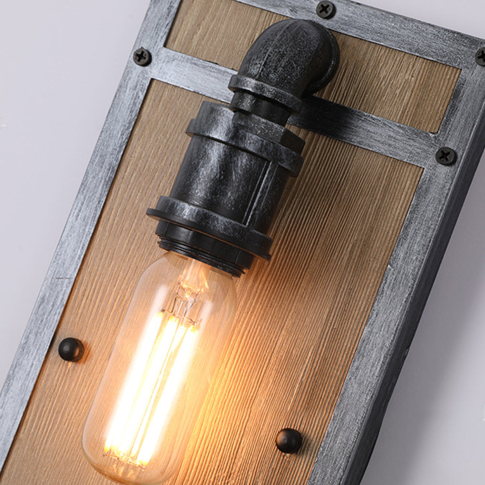 Alessio Wall Lamp Industrial Vintage Square Wooden Black Metal