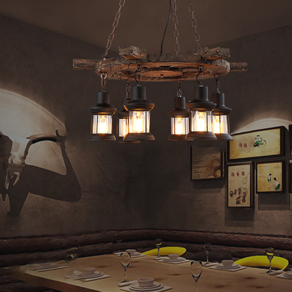 Austin Retro Rudder Metal & Wood Pendant Light, 6 Heads
