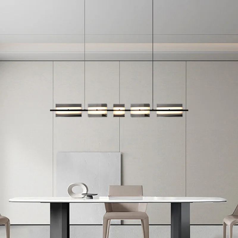 Evette Moderne Scandinavische Lineaire Metaal/Glas Hanglamp Messing/Zwart Eetkamer
