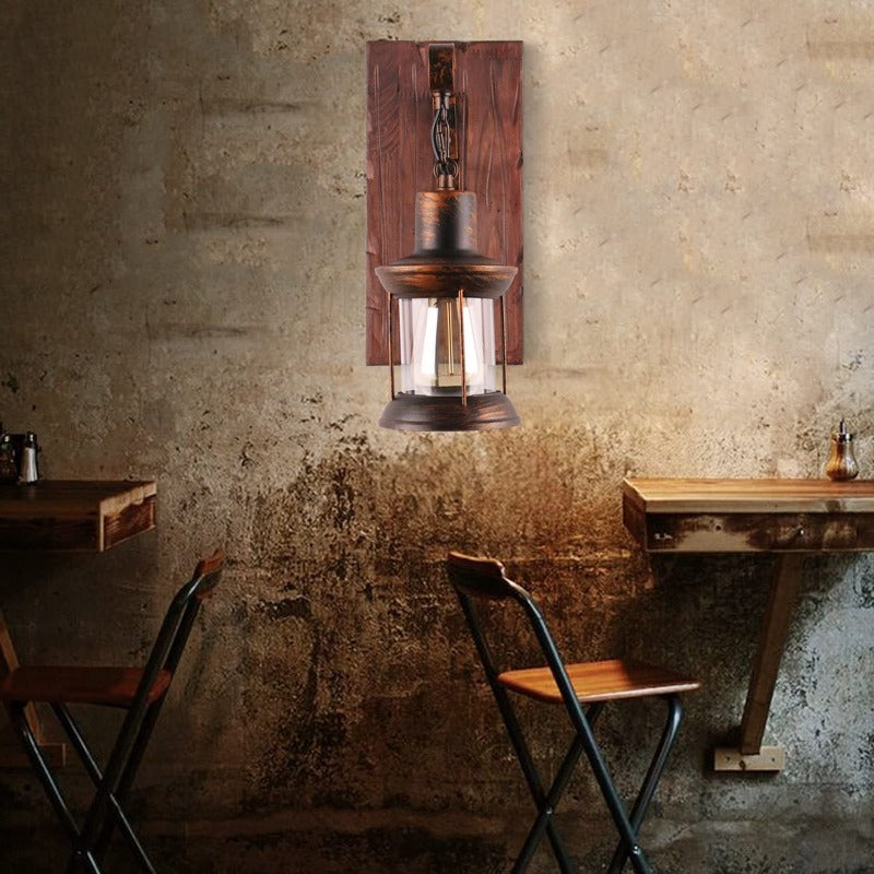 Alessio Retro Lantern LED Wandlampen Zwart Bronze Metaal Hout Slaapkamer