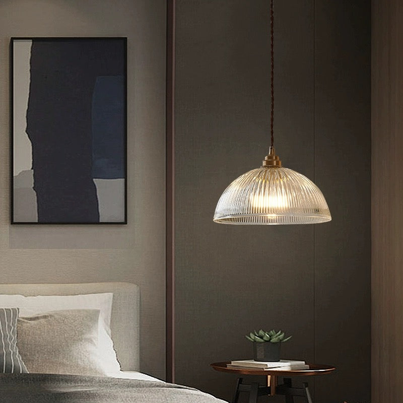 Alessio Simple Bowl Metal/Glass Pendant Light, Clear, Dining Room