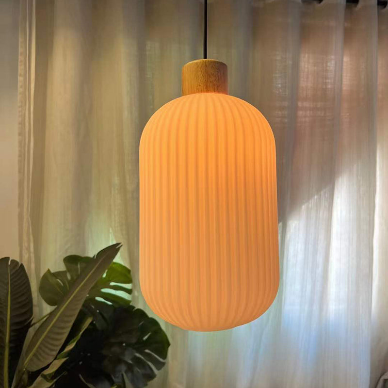 Ozawa Vintage Lantaarnvorm LED Hanglampen Wit Hout/Glas Slaapkamer/Eetkamer