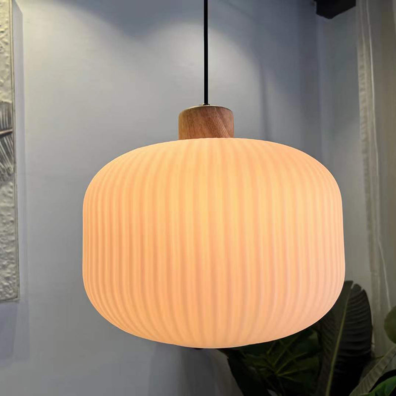 Ozawa Vintage Lantaarnvorm LED Hanglampen Wit Hout/Glas Slaapkamer/Eetkamer