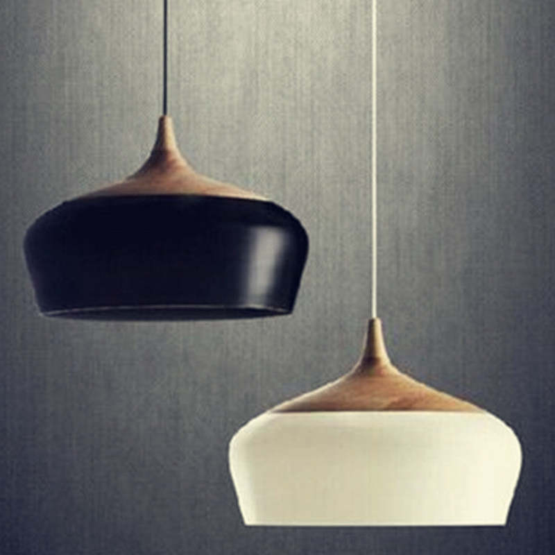 Nazifa Ronde LED Hanglampen Zwart Wit Metaal Hout Eetkamer Slaapkamer