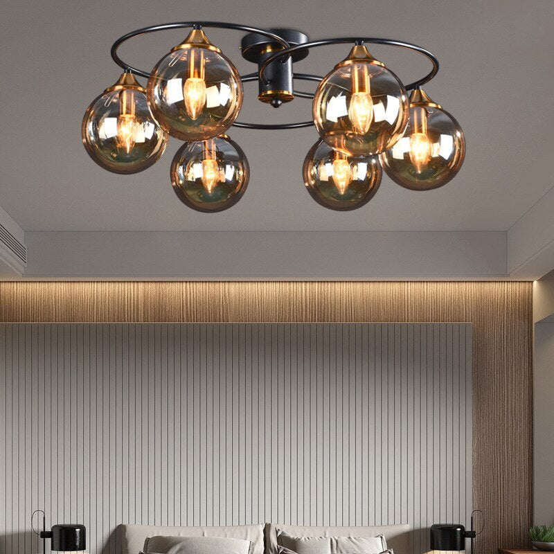 Valentina Vintage Ronde LED Plafondlamp Metaal/Glas Rokeriggrijs/Amber Slaap/Eet/Woonkamer