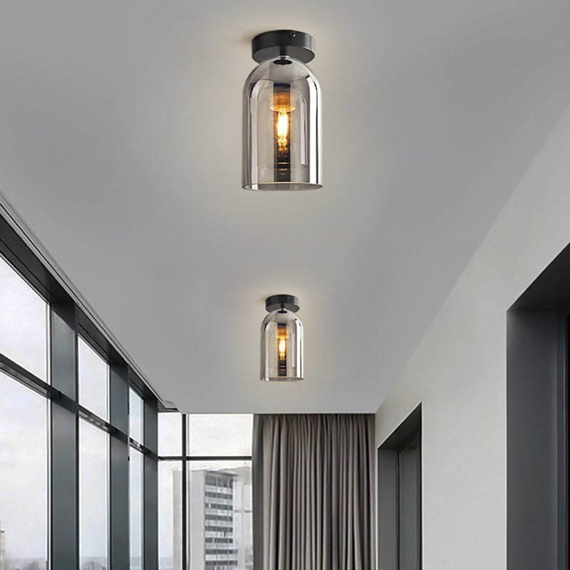 Sanna Vintage LED Plafondlamp Rookgrijs Cognac Metaal Glas Slaapkamer Woonkamer