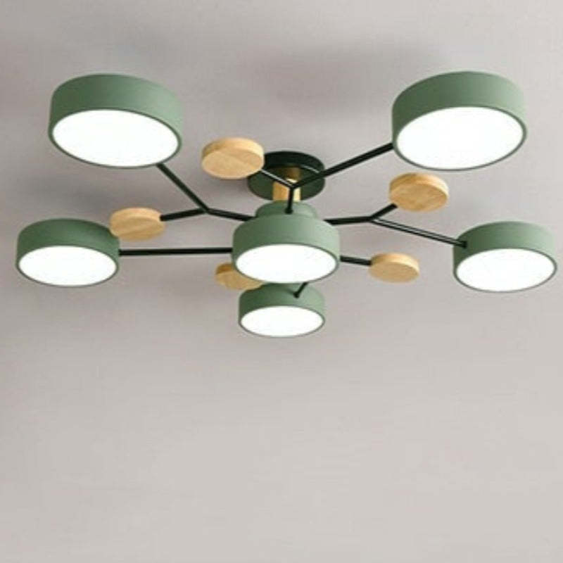 Sienna Ronde Moderne LED Plafondlampen Wit Grijs Groen Hout Metaal