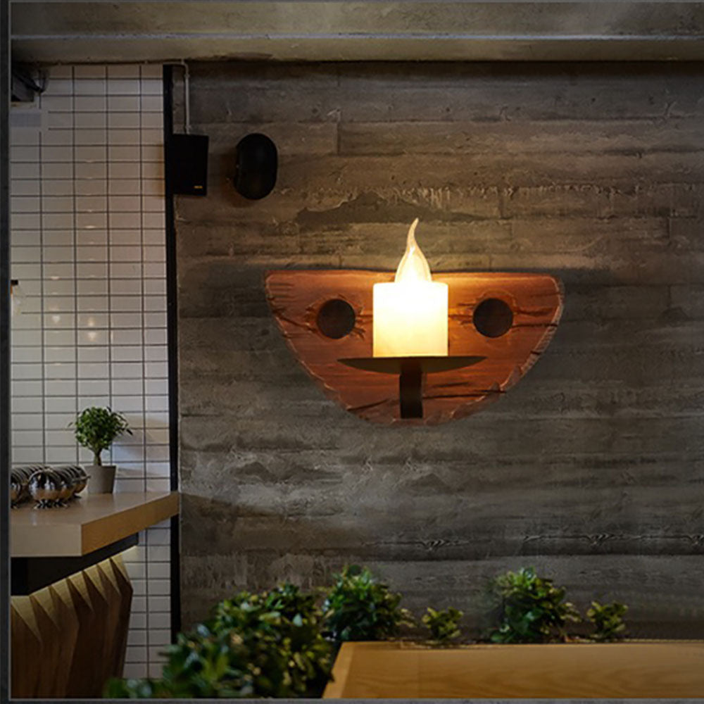 Austin Vintage Kaars Halfronde Wandlamp, Hout/Metaal, Woonk/Eetk/ Slaapkamer