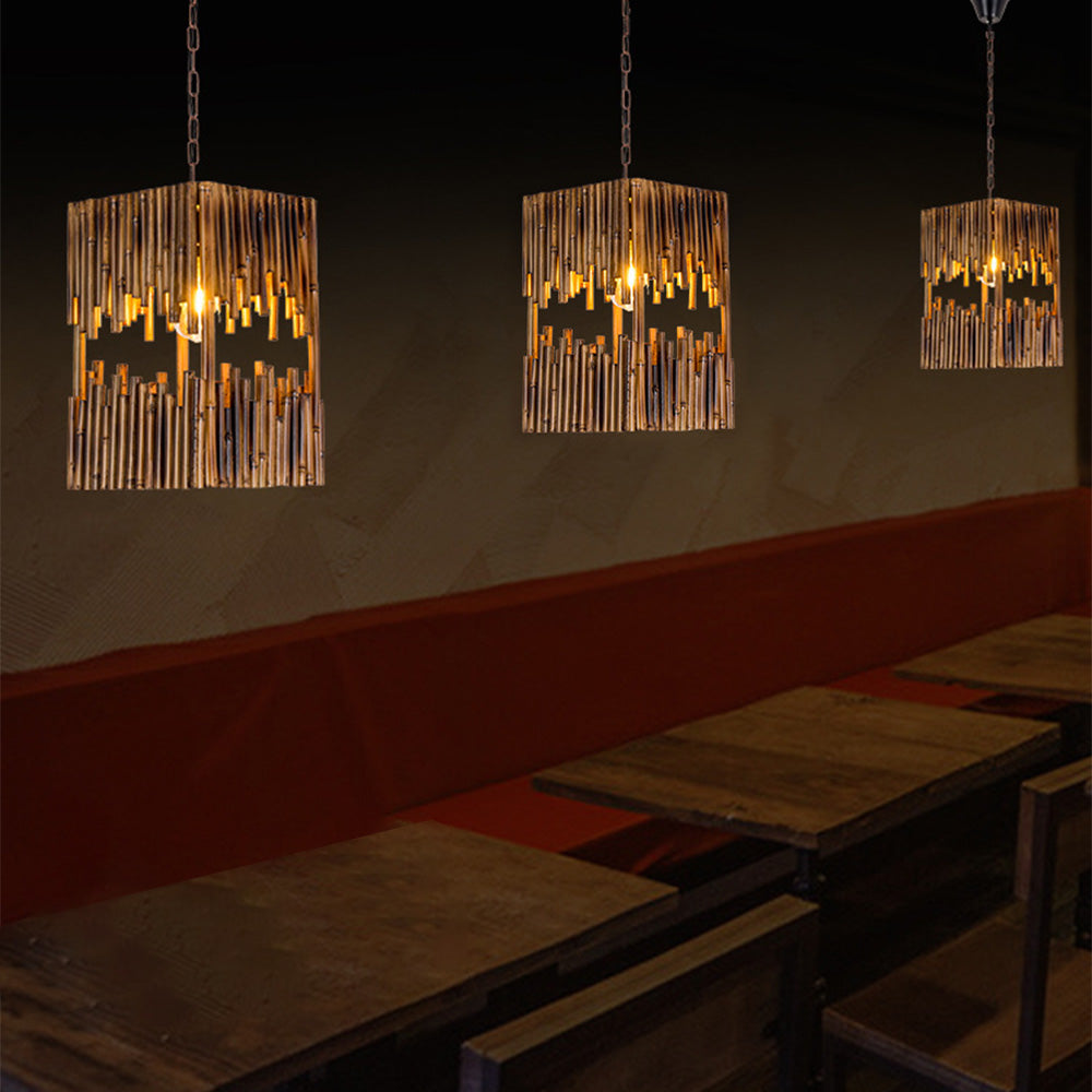 Austin Retro Rectangular Metal/Wood Pendant Light