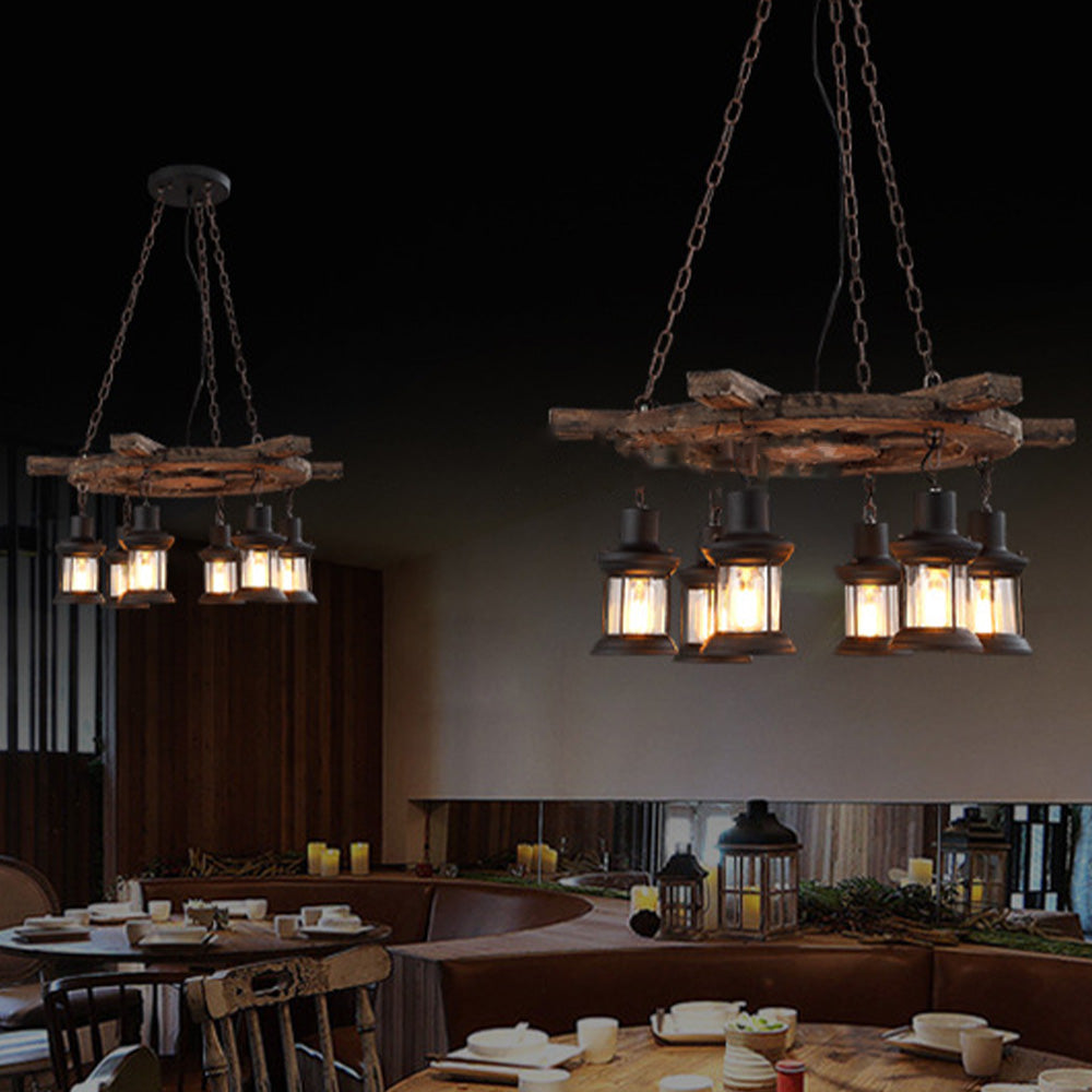 Austin Retro Rudder Metal & Wood Pendant Light, 6 Heads