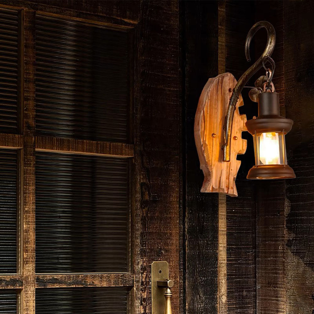 Austin Design Visvorm Vintage LED Wandlamp, Hout/Metaal, Woonk/Eetk/ Slaapkamer