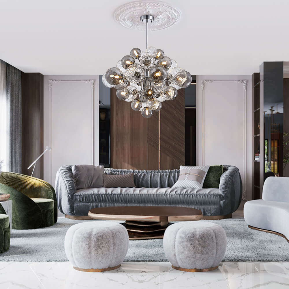 Valentina Modern Tros Bubble Kroonluchters Zilver Glas Metaal Woonkamer