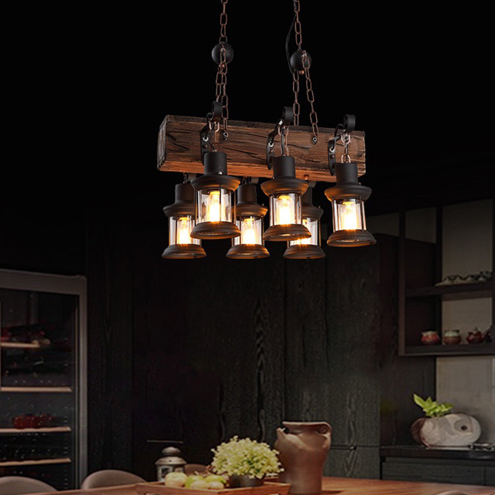 Austin Retro Rectangular Metal/Wood Lantern Pendant Light