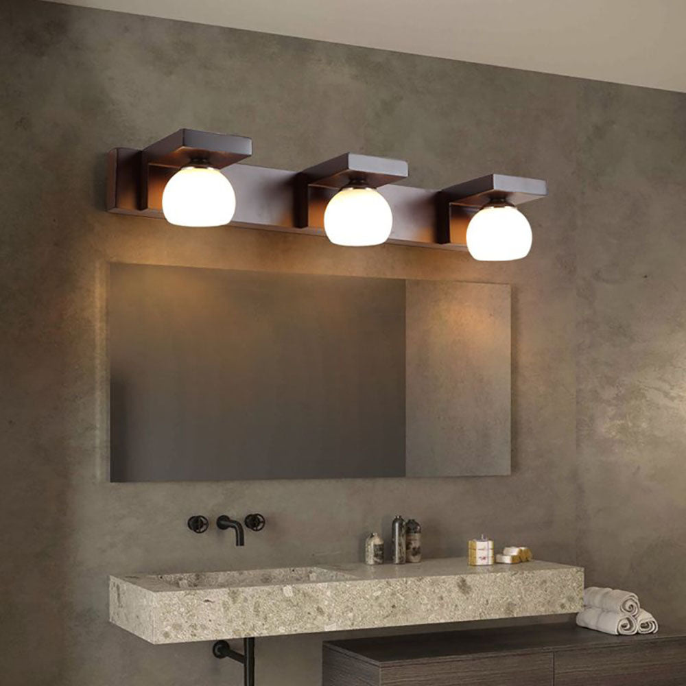 Ozawa Vintage Design LED Spiegel Front Wastafel Wandlamp Hout/Glas Bruin Eetkamer/Woonkamer