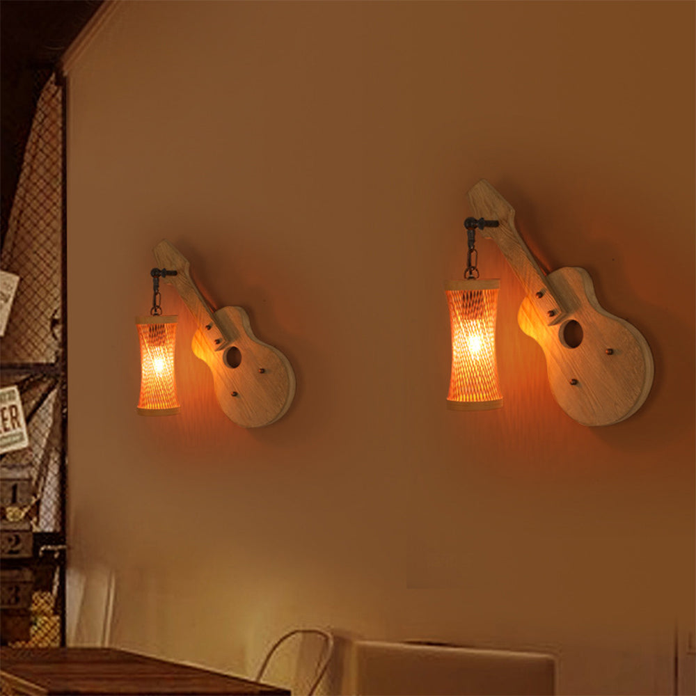 Alessio Wall Lamp American Vintage Guitar Decorative Wood/Metal