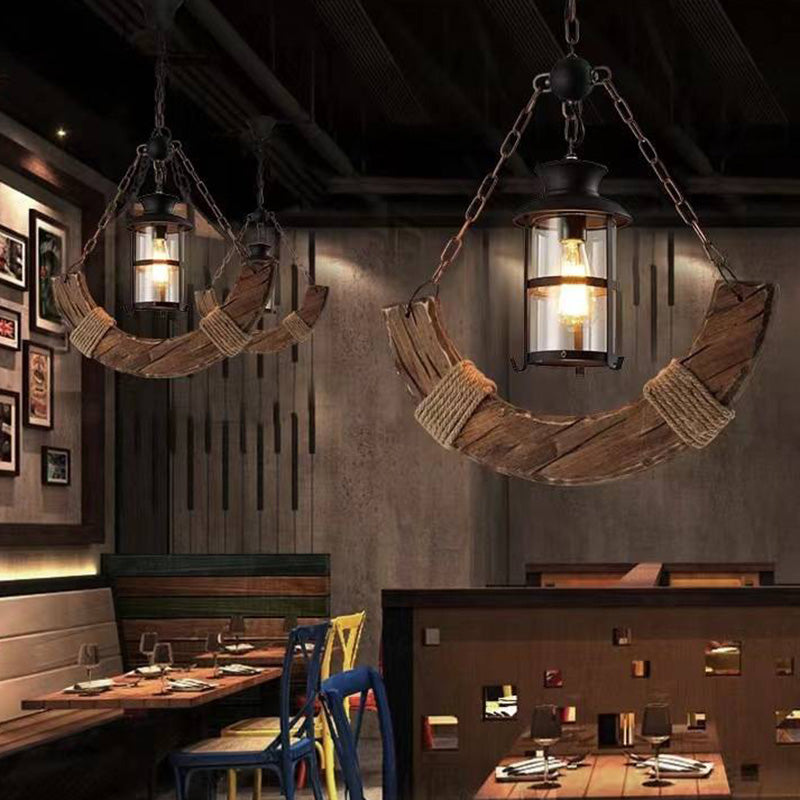 Austin Vintage Industriële Rechthoekige Houten Hanglamp, Hout/Zwart