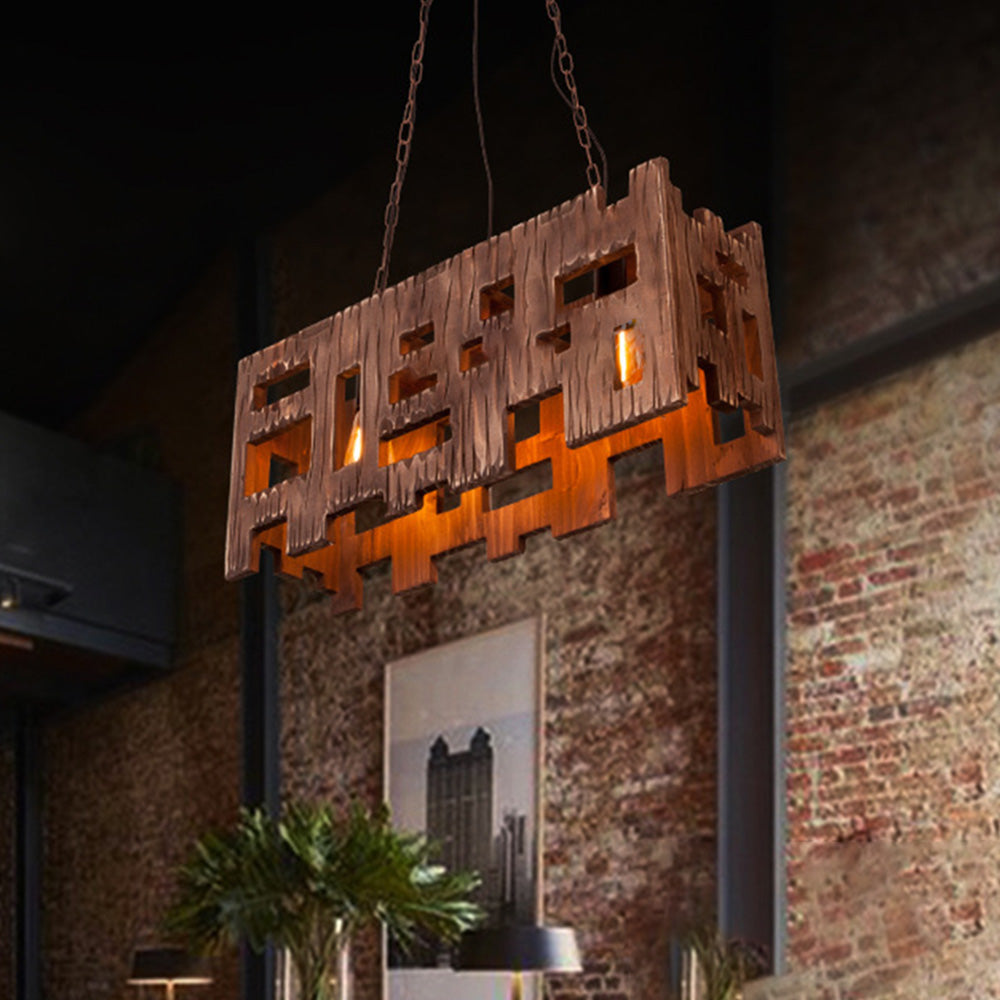 Austin Rechthoekige Hanglamp Van Metaal En Hout Woonk/Eetk/Slaapkamer