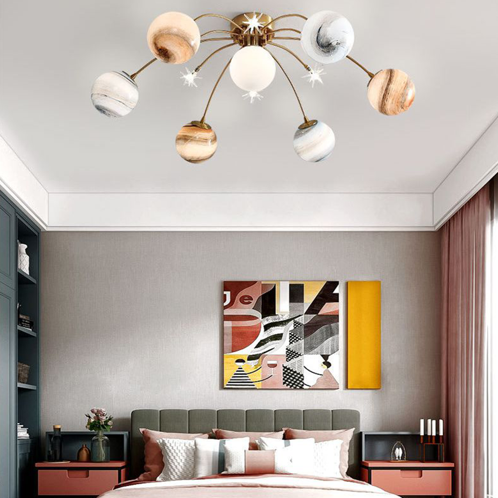 Elif Moderne Planet LED Binnen Plafondlamp Metaal Glas Slaapkamer