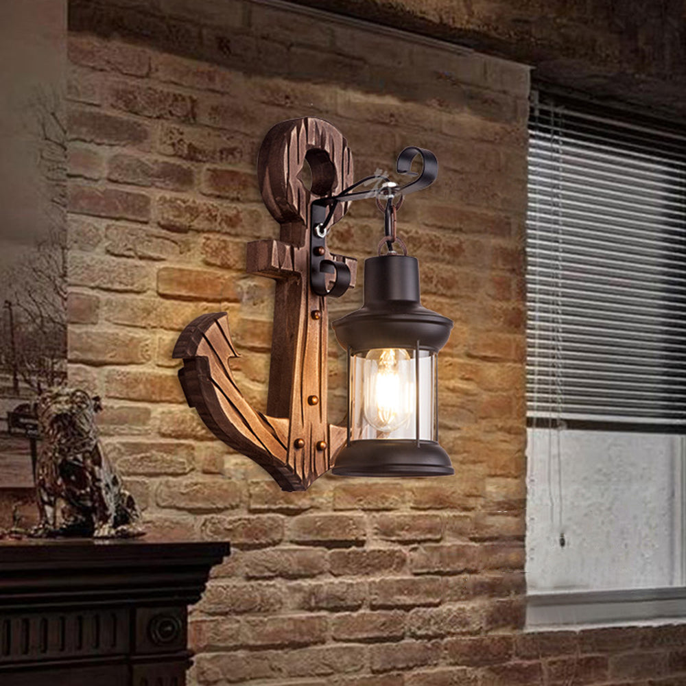 Alessio Wall Lamp Vintage Anchor Black Wooden, Living Room