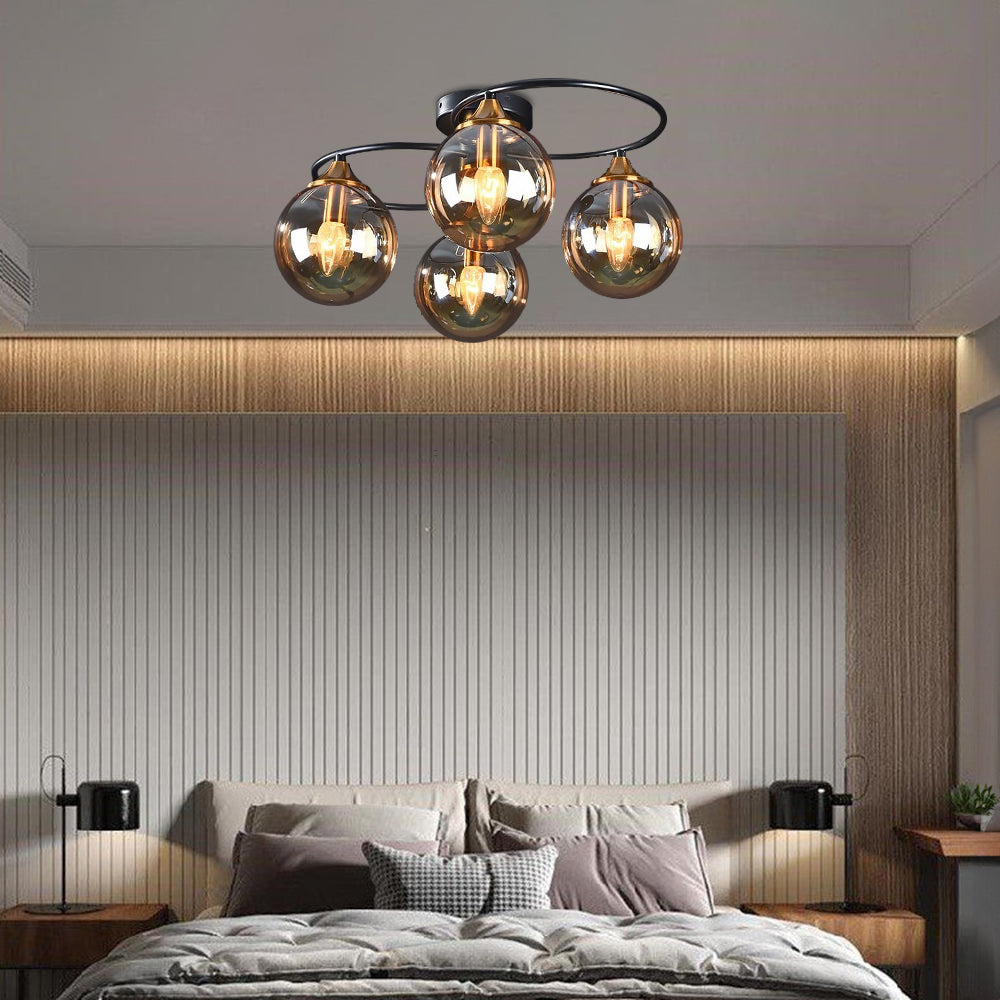 Valentina Vintage Ronde LED Plafondlamp Metaal/Glas Rokeriggrijs/Amber Slaap/Eet/Woonkamer