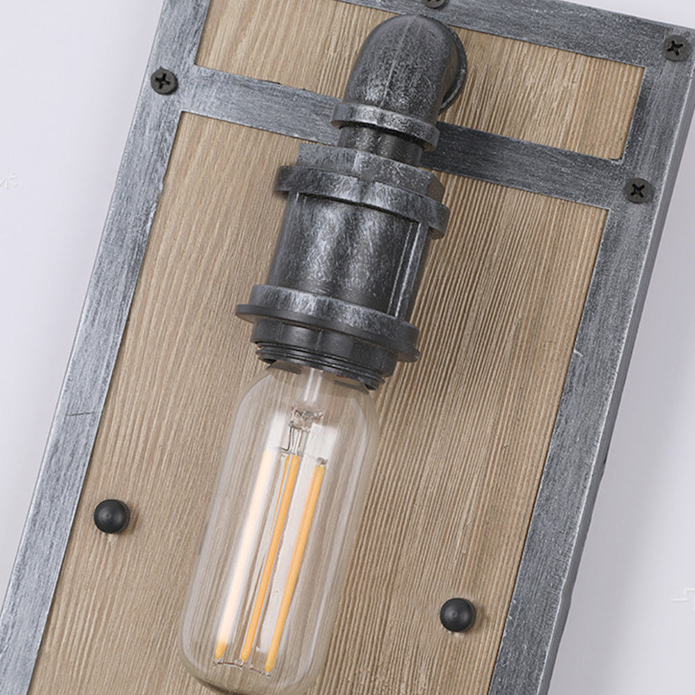 Alessio Wall Lamp Industrial Vintage Square Wooden Black Metal