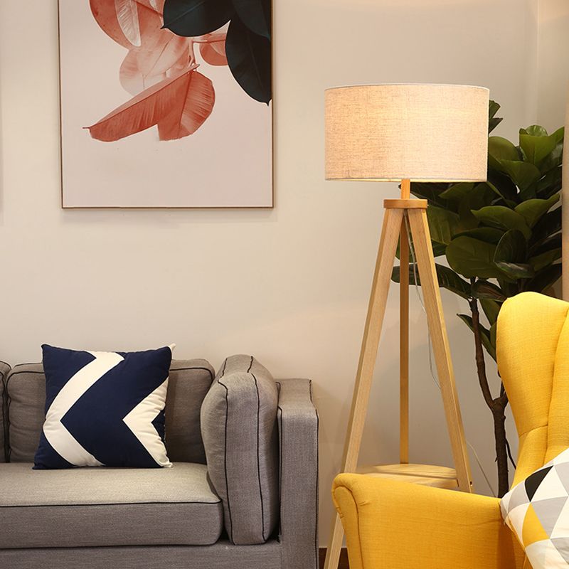 Ozawa Vintage Design Vloerlamp Triangle Hout/Stof Walnoot Beige Woonkamer