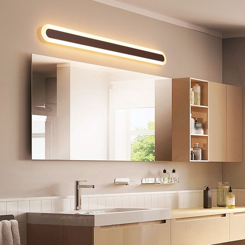 Edge Modern Linear Vanity Wall Lamp, White/Brown, Bathroom