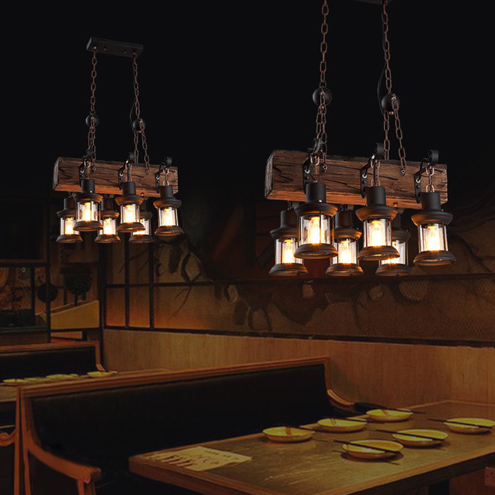 Austin Retro Rectangular Metal/Wood Lantern Pendant Light