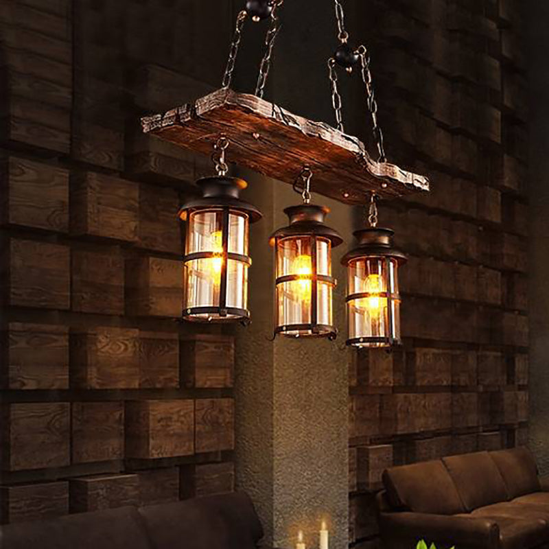Austin Retro Design Hanglamp 3 Lantaarns Lineair  Hout/Metaal, Kroonluchter, Woonk/Slaapkamer
