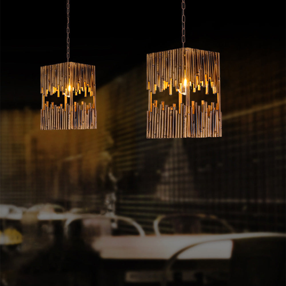 Austin Retro Rectangular Metal/Wood Pendant Light