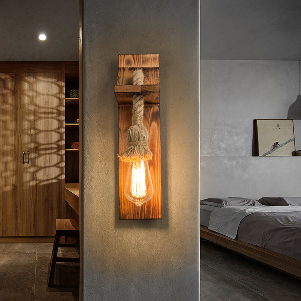 Austin Vintage Rechthoekige LED Wandlamp, Hout/Houtdraad, Woonk/Eetk/ Slaapkamer
