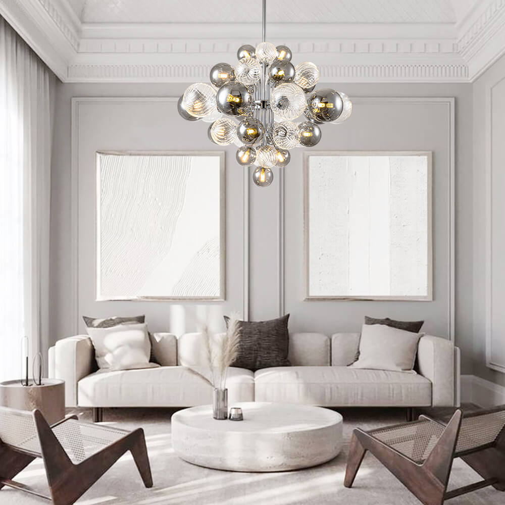 Valentina Modern Tros Bubble Kroonluchters Zilver Glas Metaal Woonkamer