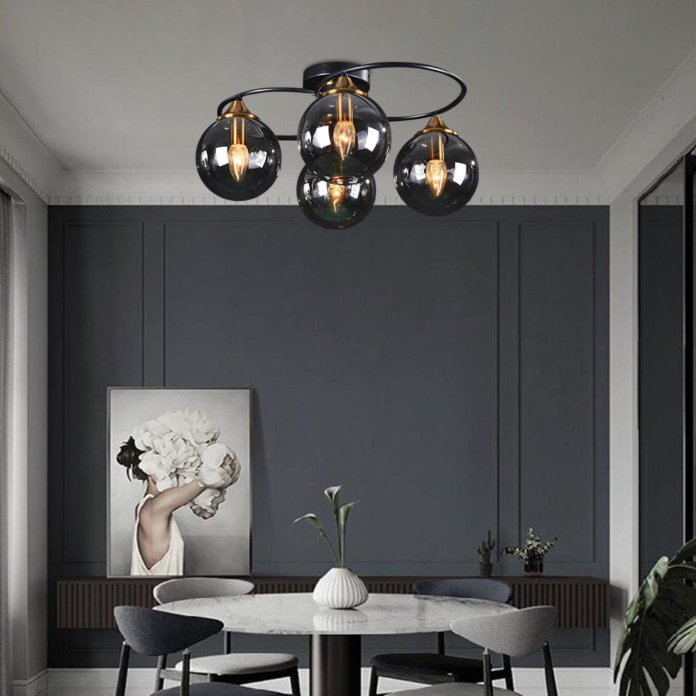 Valentina Vintage Ronde LED Plafondlamp Metaal/Glas Rokeriggrijs/Amber Slaap/Eet/Woonkamer