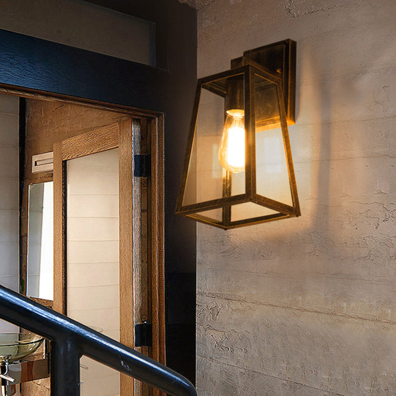 Alessio Retro Zwarte Industriële Lantaarn Wandlamp Metaal En Glas
