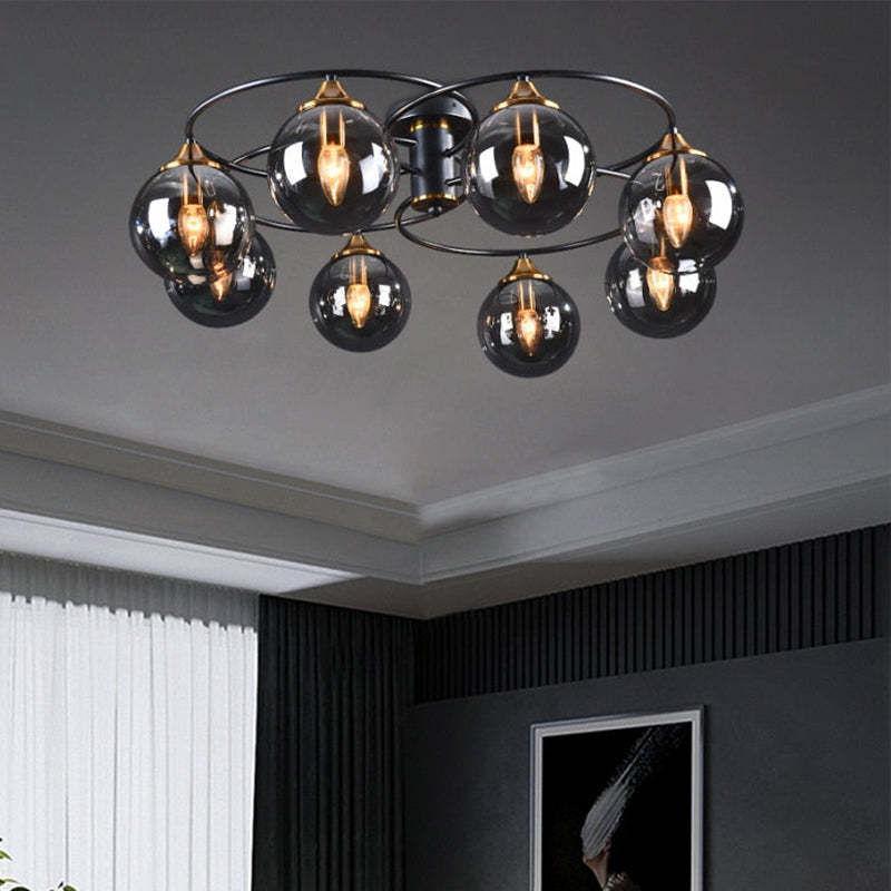 Valentina Vintage Ronde LED Plafondlamp Metaal/Glas Rokeriggrijs/Amber Slaap/Eet/Woonkamer