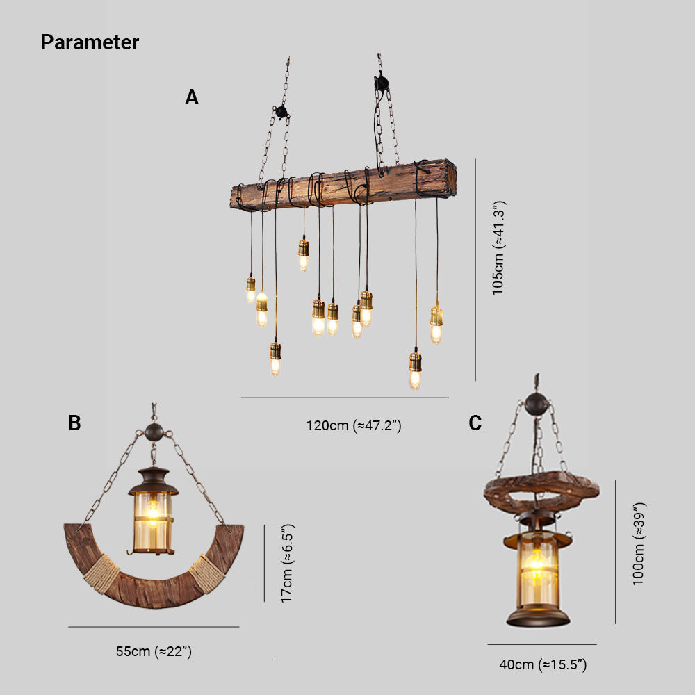 Austin Vintage Industriële Rechthoekige Houten Hanglamp, Hout/Zwart