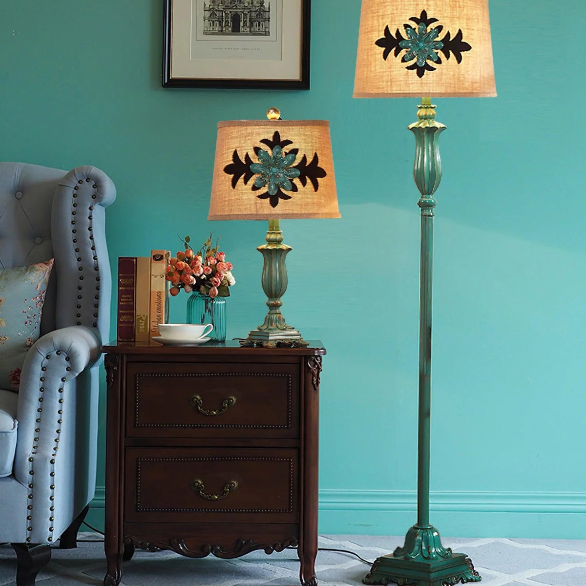 Eryn Vintage Maan LED Vloerlamp Groen Metaal/Resin Slaapkamer