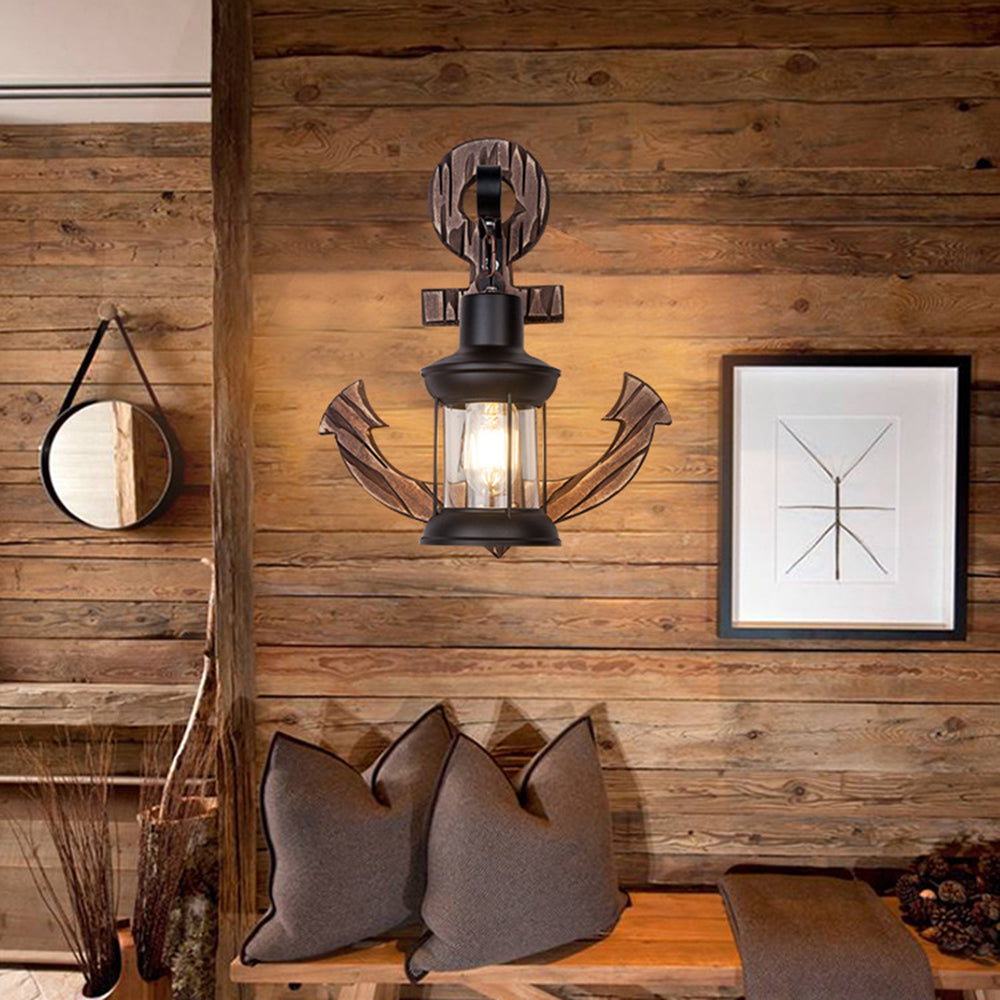 Austin Anchor Lantern Wall Lamp, Vintage/Antique, Wood, Bedroom