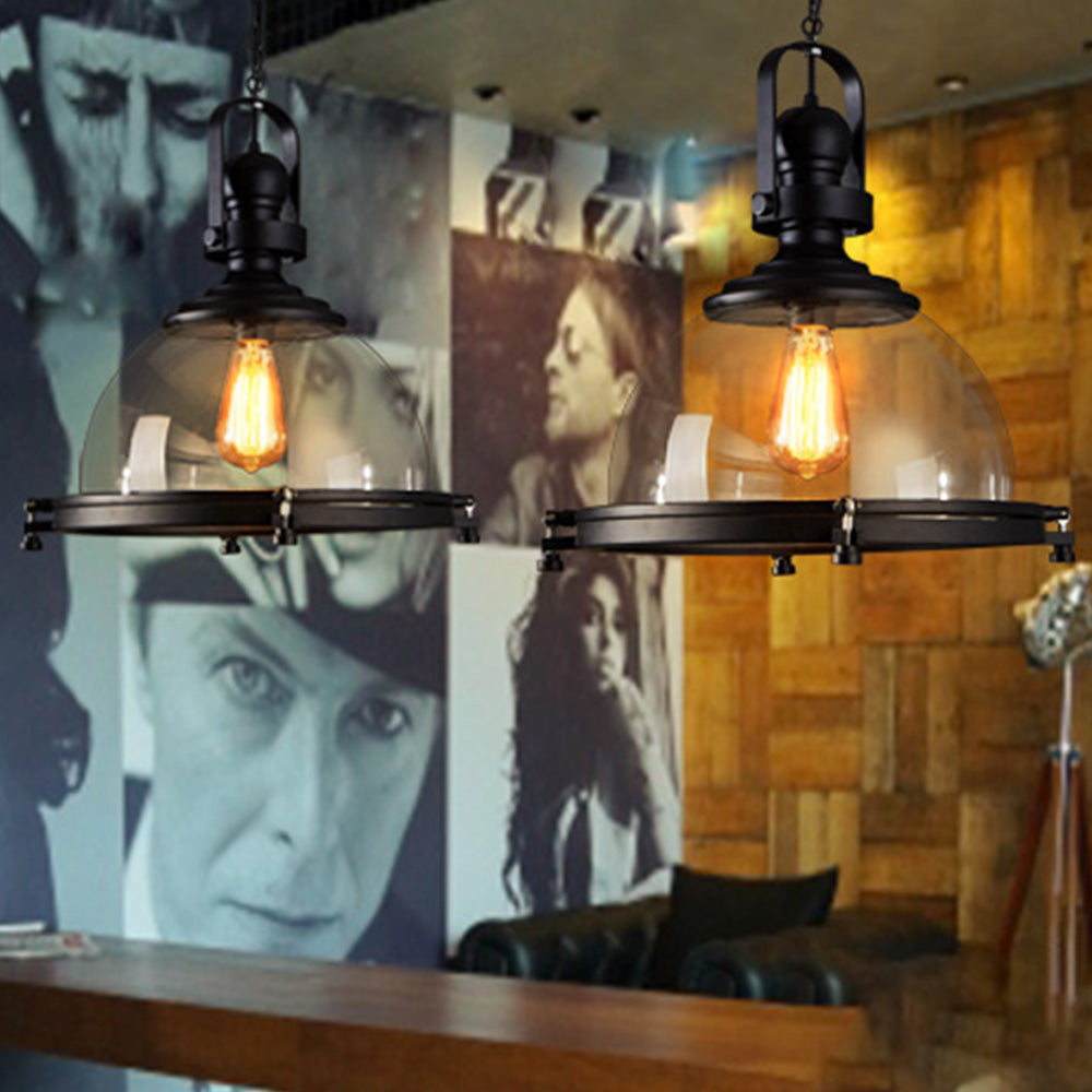 Alessio Design Retro Ronde LED Hanglampen Zwart Glas Metaal Eetkamer