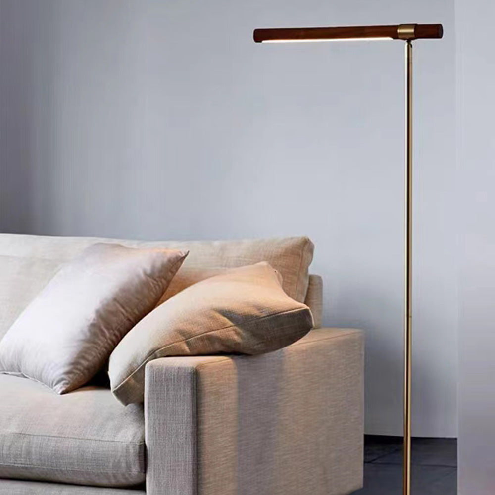 Edge Minimalistische Lineaire LED Vloerlampe Goud Metaal Hout Woonkamer