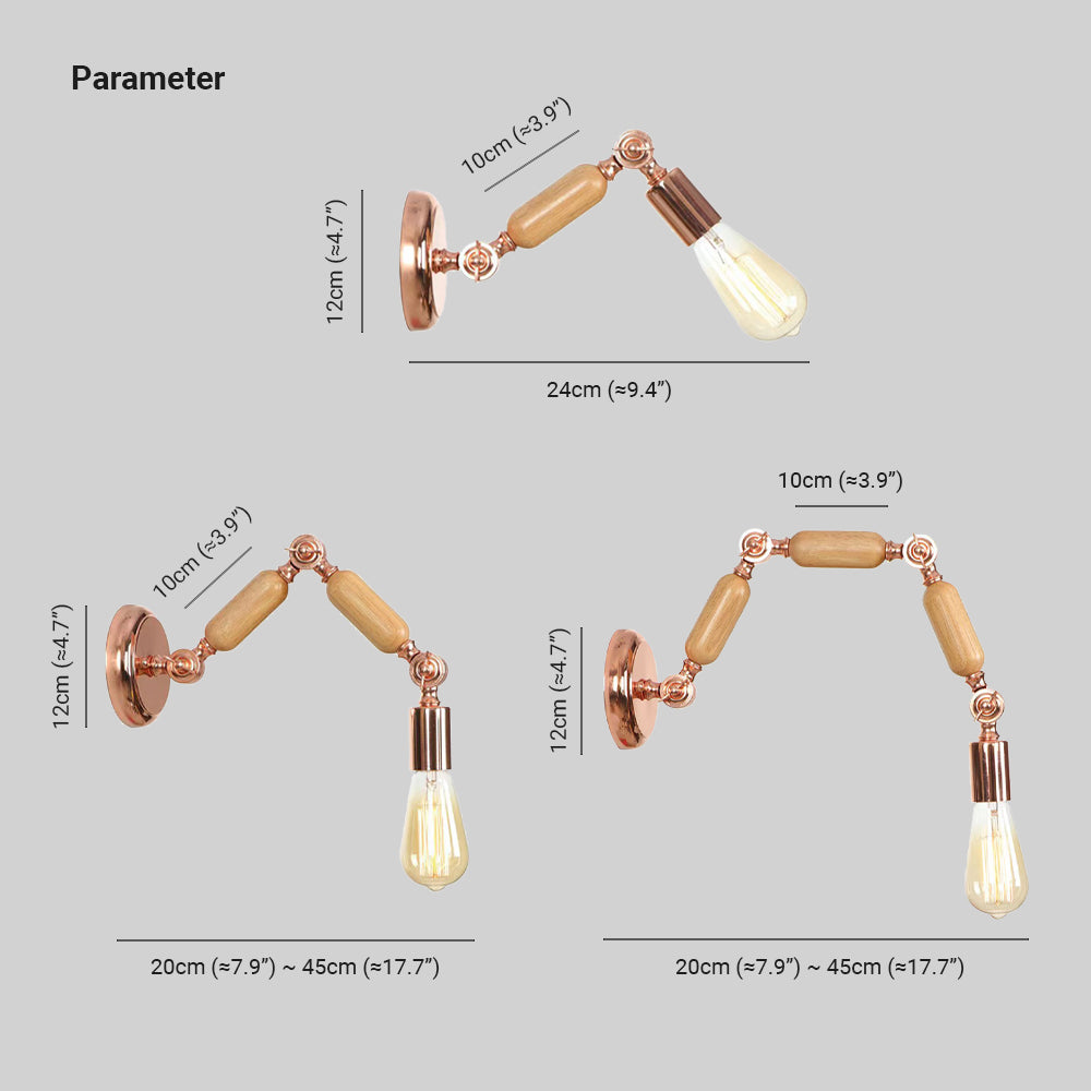 Alessio Wall Lamp Bulb Wooden Adjustable Makeup Gold, Living Room