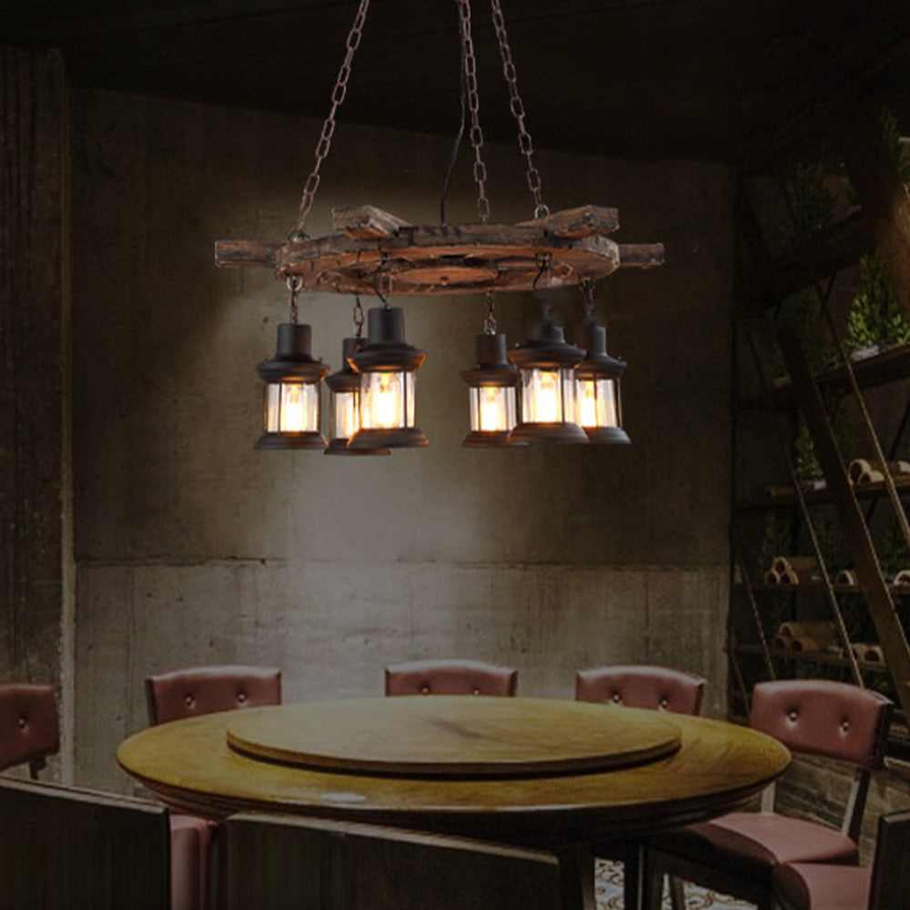 Austin Retro Rudder Metal & Wood Pendant Light, 6 Heads