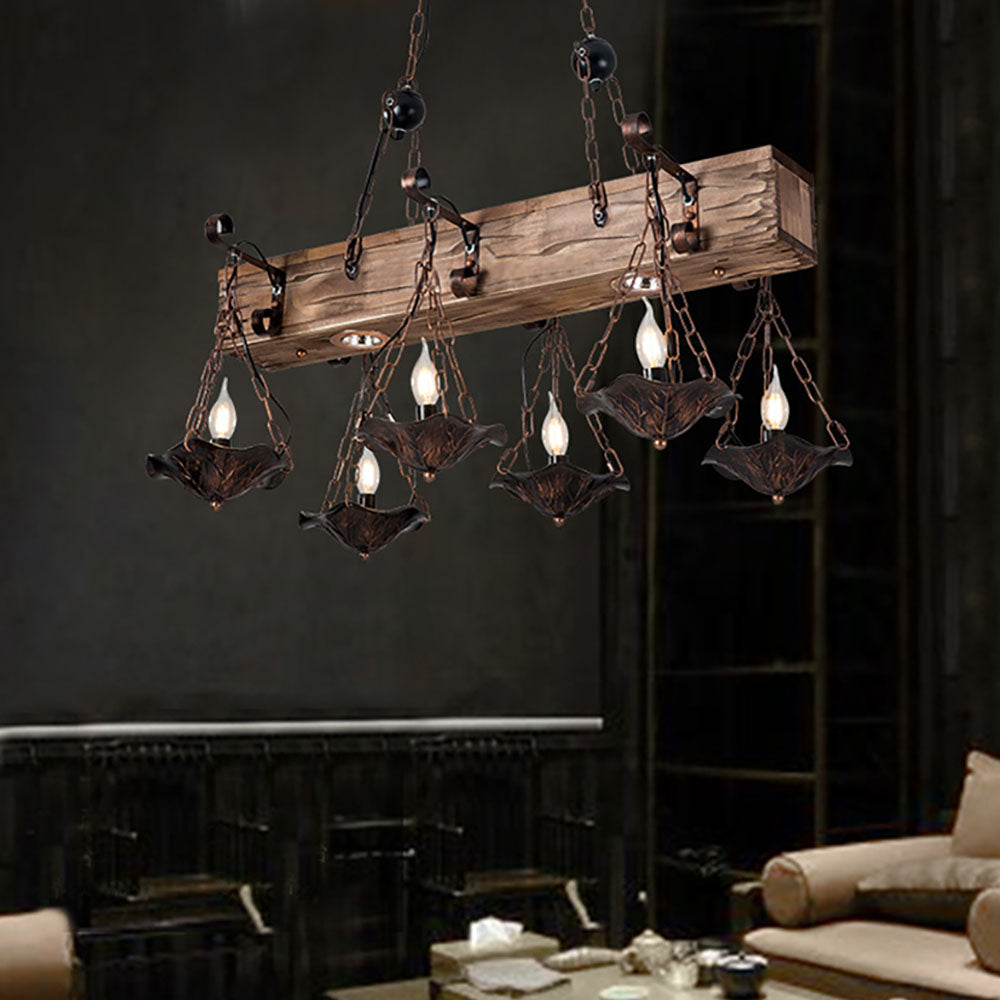 Austin Industrial Metal/Wood Pendant Light, Bronze